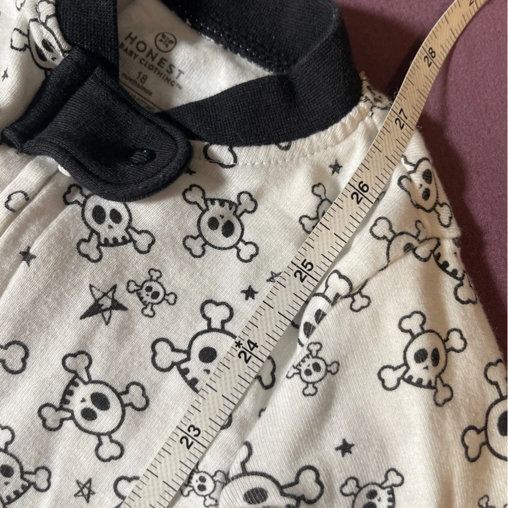 Honest Baby Zipper Footed Pajamas Skulls - Size 18 Months Organic Cotton